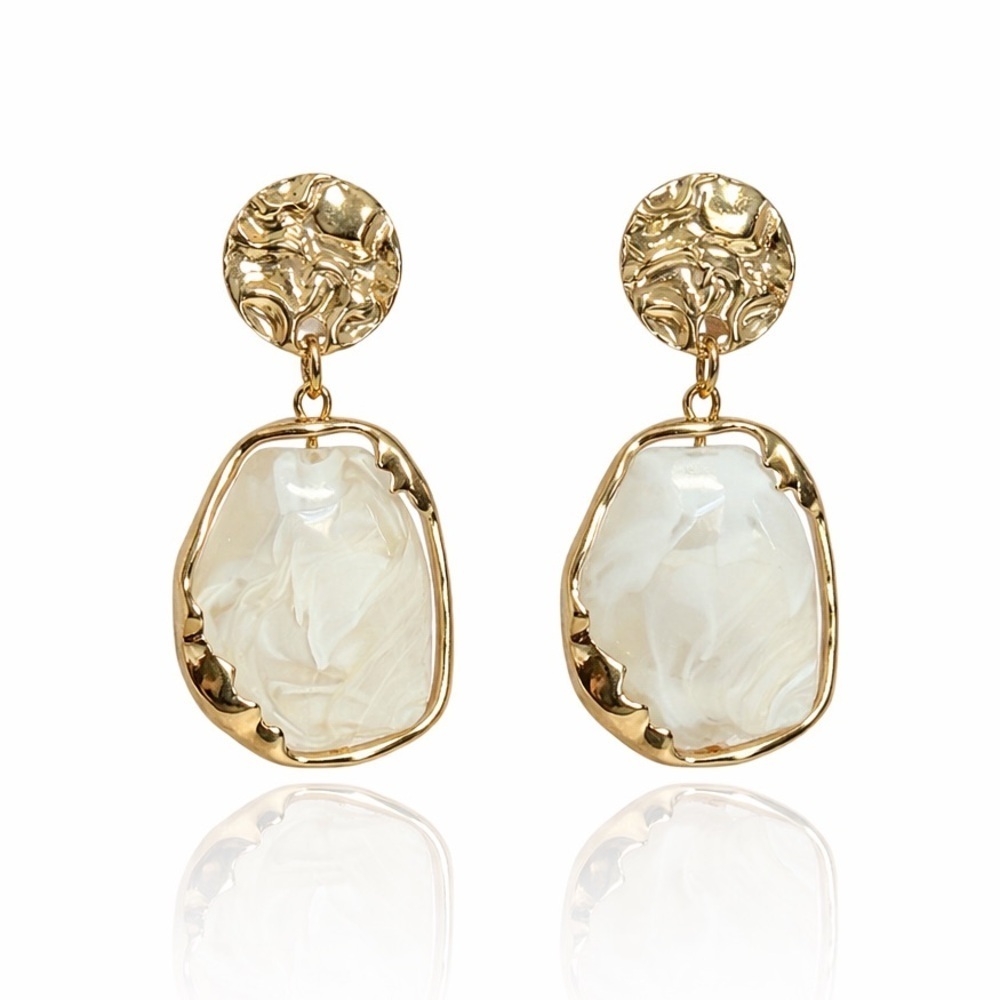 ⚜️ Gold and Créame Stone Drop Earrings - Women's Jewelry
